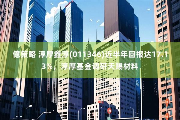 億策略 淳厚鑫淳(011346)近半年回报达17.13%，淳厚基金调研天赐材料